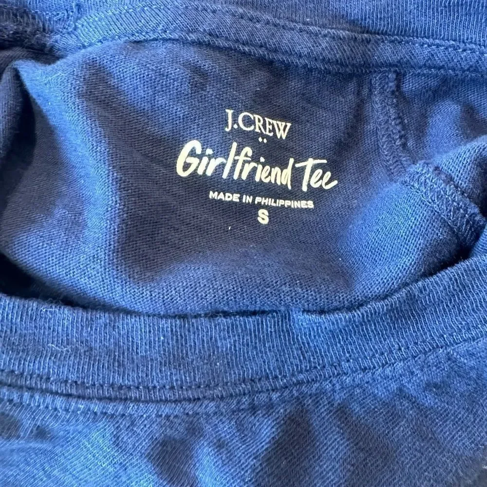 J. Crew Girlfriend Crew Neck Tee 100% Cotton Navy Blue Size Small